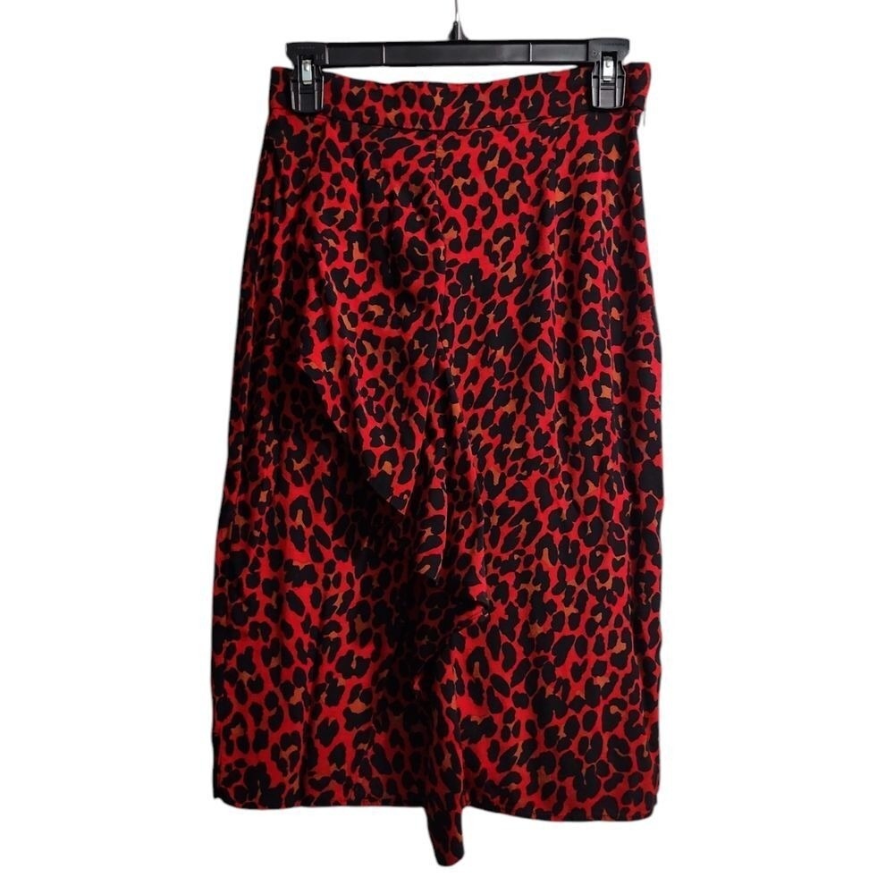 Zara Basic Leopard Print Midi Skirt Red Animal Print Small‎